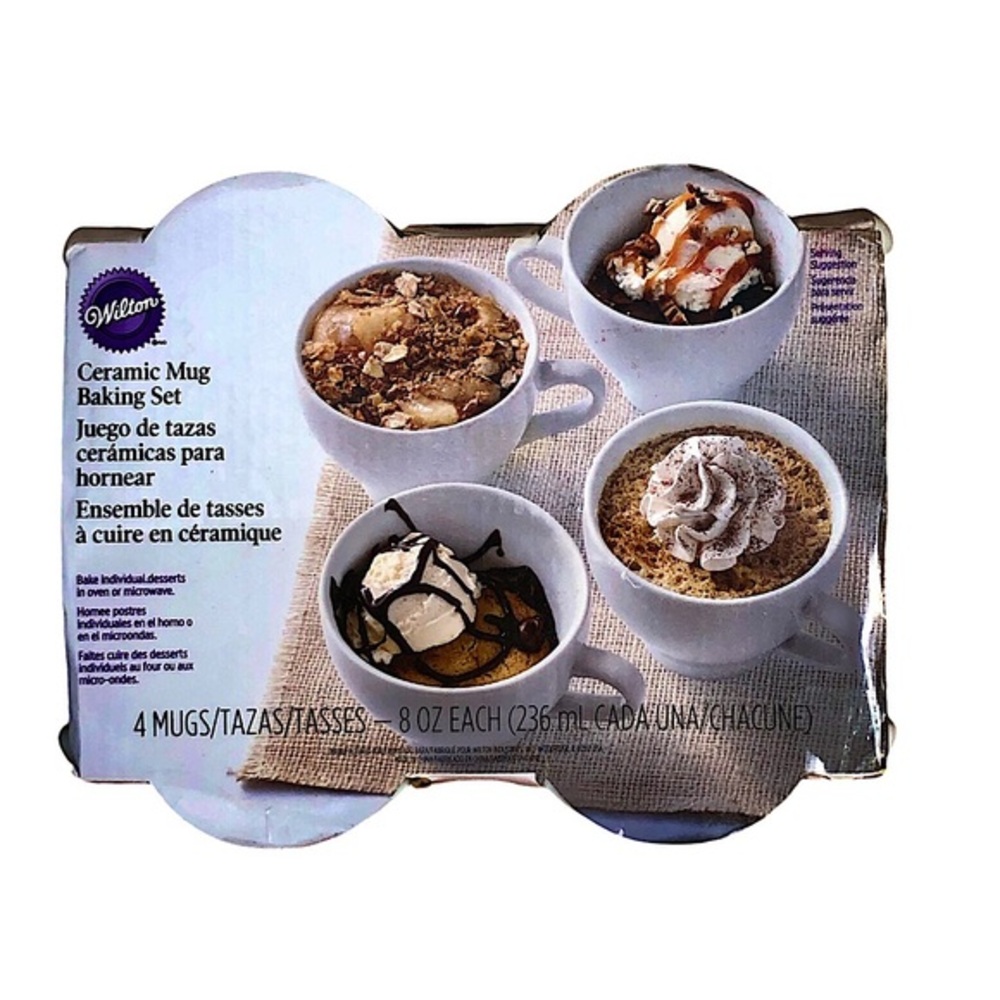 Wilton Ceramic White Mugs Cakes Baking Cups, 4-Piece Set 8 ounces each (236 mL)